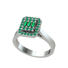 Yue Baget Yüzük - Yeşil kuvars ve kök zümrüt 925 ayar gümüş yüzük #17oo90j