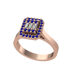 Yue Baget Yüzük - Swarovski ve lab safir 14 ayar rose altın yüzük #17rqu31