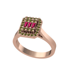 Yue Baget Yüzük - Rodolit garnet ve peridot 18 ayar rose altın yüzük #18u8540