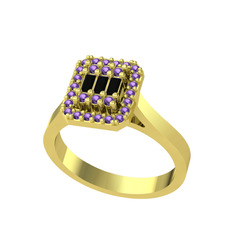 Yue Baget Yüzük - Siyah zirkon ve ametist 8 ayar altın yüzük #18xxnod