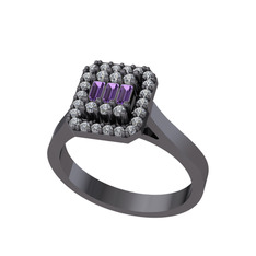 Ametist ve swarovski 925 ayar siyah rodyum kaplama gümüş yüzük