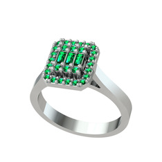 Yue Baget Yüzük - Yeşil kuvars 14 ayar beyaz altın yüzük #1937beb