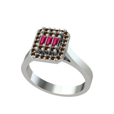 Yue Baget Yüzük - Rodolit garnet ve dumanlı kuvars 925 ayar gümüş yüzük #1bb2nsn