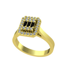 Yue Baget Yüzük - Siyah zirkon ve swarovski 14 ayar altın yüzük #1bein0a