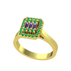 Yue Baget Yüzük - Ametist ve yeşil kuvars 14 ayar altın yüzük #1bktk1s