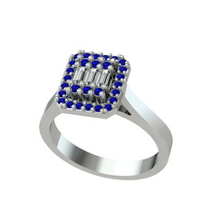 Yue Baget Yüzük - Beyaz zirkon ve lab safir 925 ayar gümüş yüzük #1d40xhc