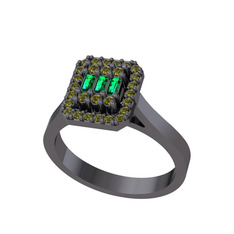 Yue Baget Yüzük - Yeşil kuvars ve peridot 925 ayar siyah rodyum kaplama gümüş yüzük #1dgyj34