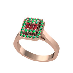 Garnet ve yeşil kuvars 925 ayar rose altın kaplama gümüş yüzük