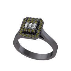Yue Baget Yüzük - Swarovski ve peridot 925 ayar siyah rodyum kaplama gümüş yüzük #1fpn8g6