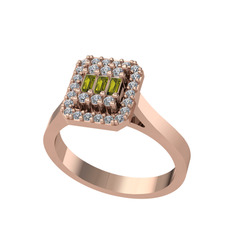 Yue Baget Yüzük - Peridot ve beyaz zirkon 8 ayar rose altın yüzük #1gtw6ci