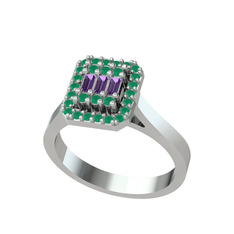 Yue Baget Yüzük - Ametist ve kök zümrüt 8 ayar beyaz altın yüzük #1h4lv0s