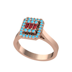 Garnet ve akuamarin 18 ayar rose altın yüzük