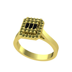 Yue Baget Yüzük - Siyah zirkon ve peridot 14 ayar altın yüzük #1i9jb8y