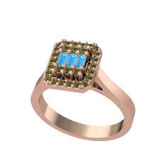 Akuamarin ve peridot 8 ayar rose altın yüzük