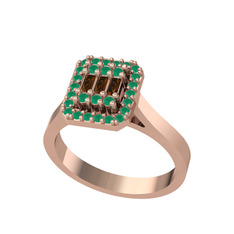 Yue Baget Yüzük - Dumanlı kuvars ve kök zümrüt 14 ayar rose altın yüzük #1jrn1ot