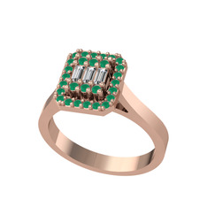 Yue Baget Yüzük - Swarovski ve kök zümrüt 14 ayar rose altın yüzük #1juk28g