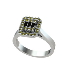 Yue Baget Yüzük - Siyah zirkon ve peridot 18 ayar beyaz altın yüzük #1k36dg9