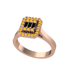 Yue Baget Yüzük - Siyah zirkon ve sitrin 18 ayar rose altın yüzük #1kbumi2