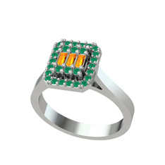 Yue Baget Yüzük - Sitrin ve kök zümrüt 8 ayar beyaz altın yüzük #1kyqu0j