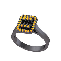 Yue Baget Yüzük - Siyah zirkon ve sitrin 925 ayar siyah rodyum kaplama gümüş yüzük #1maldez