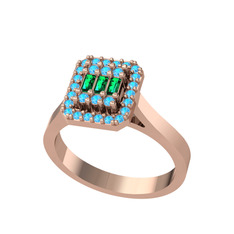 Yue Baget Yüzük - Yeşil kuvars ve akuamarin 8 ayar rose altın yüzük #1mbgban