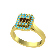 Yue Baget Yüzük - Dumanlı kuvars ve akuamarin 18 ayar altın yüzük #1mc33cv