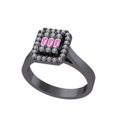 Pembe kuvars ve swarovski 925 ayar siyah rodyum kaplama gümüş yüzük