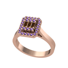 Yue Baget Yüzük - Dumanlı kuvars ve ametist 14 ayar rose altın yüzük #1ocl16c