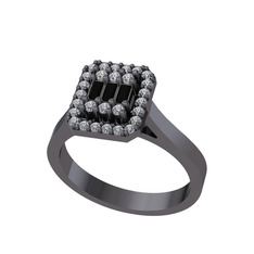 Yue Baget Yüzük - Siyah zirkon ve swarovski 925 ayar siyah rodyum kaplama gümüş yüzük #1ooipo5