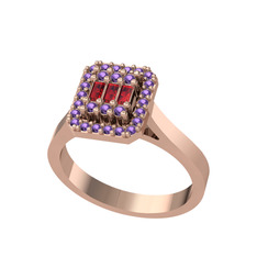 Yue Baget Yüzük - Garnet ve ametist 14 ayar rose altın yüzük #1p3wby2