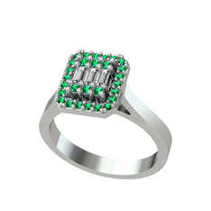 Yue Baget Yüzük - Swarovski ve yeşil kuvars 14 ayar beyaz altın yüzük #1p5329q