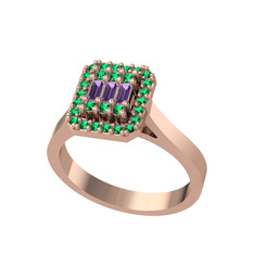 Yue Baget Yüzük - Ametist ve yeşil kuvars 8 ayar rose altın yüzük #1p6gf2u