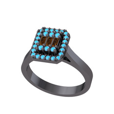 Yue Baget Yüzük - Dumanlı kuvars ve akuamarin 925 ayar siyah rodyum kaplama gümüş yüzük #1pagya5