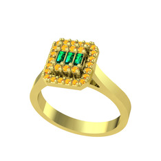 Yue Baget Yüzük - Yeşil kuvars ve sitrin 18 ayar altın yüzük #1pg581w