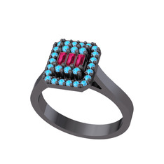 Yue Baget Yüzük - Rodolit garnet ve akuamarin 925 ayar siyah rodyum kaplama gümüş yüzük #1q11qk7