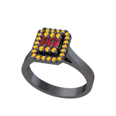 Yue Baget Yüzük - Garnet ve sitrin 925 ayar siyah rodyum kaplama gümüş yüzük #1q2mv9f