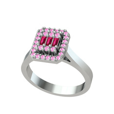 Yue Baget Yüzük - Rodolit garnet ve pembe kuvars 8 ayar beyaz altın yüzük #1q866ki