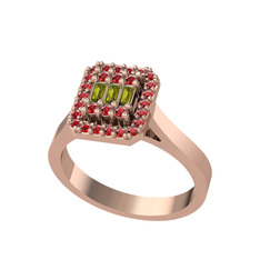 Yue Baget Yüzük - Peridot ve garnet 18 ayar rose altın yüzük #1q9h1lj