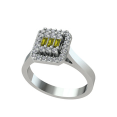 Yue Baget Yüzük - Peridot ve pırlanta 18 ayar beyaz altın yüzük (0.308 karat) #1qcnbh9