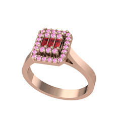 Garnet ve pembe kuvars 14 ayar rose altın yüzük