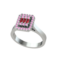 Garnet ve pembe kuvars 8 ayar beyaz altın yüzük