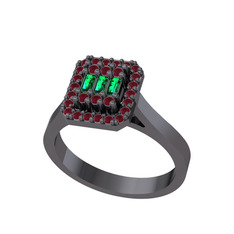 Yue Baget Yüzük - Yeşil kuvars ve kök yakut 925 ayar siyah rodyum kaplama gümüş yüzük #1s131dp