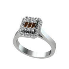 Yue Baget Yüzük - Dumanlı kuvars ve pırlanta 18 ayar beyaz altın yüzük (0.308 karat) #1sbqkdw