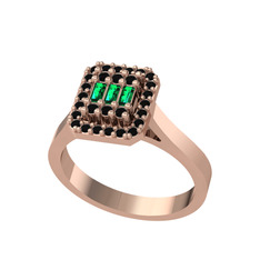 Yue Baget Yüzük - Yeşil kuvars ve siyah zirkon 18 ayar rose altın yüzük #1sbwyi