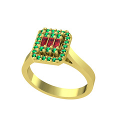 Yue Baget Yüzük - Garnet ve yeşil kuvars 18 ayar altın yüzük #1sphbcv