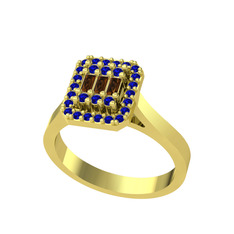 Yue Baget Yüzük - Dumanlı kuvars ve lab safir 8 ayar altın yüzük #1tikn6n