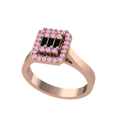 Siyah zirkon ve pembe kuvars 14 ayar rose altın yüzük