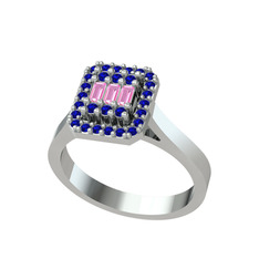 Yue Baget Yüzük - Pembe kuvars ve lab safir 14 ayar beyaz altın yüzük #1txsdgy