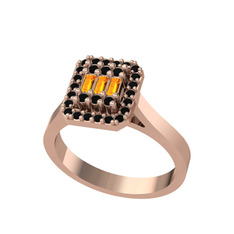 Yue Baget Yüzük - Sitrin ve siyah zirkon 925 ayar rose altın kaplama gümüş yüzük #1u4tl6b