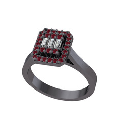 Yue Baget Yüzük - Swarovski ve kök yakut 925 ayar siyah rodyum kaplama gümüş yüzük #1u9plwb